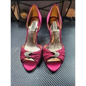Badgley Mischka Womens Satin Open Toe Dress Pump Heels Crystal shoes SZ 7M